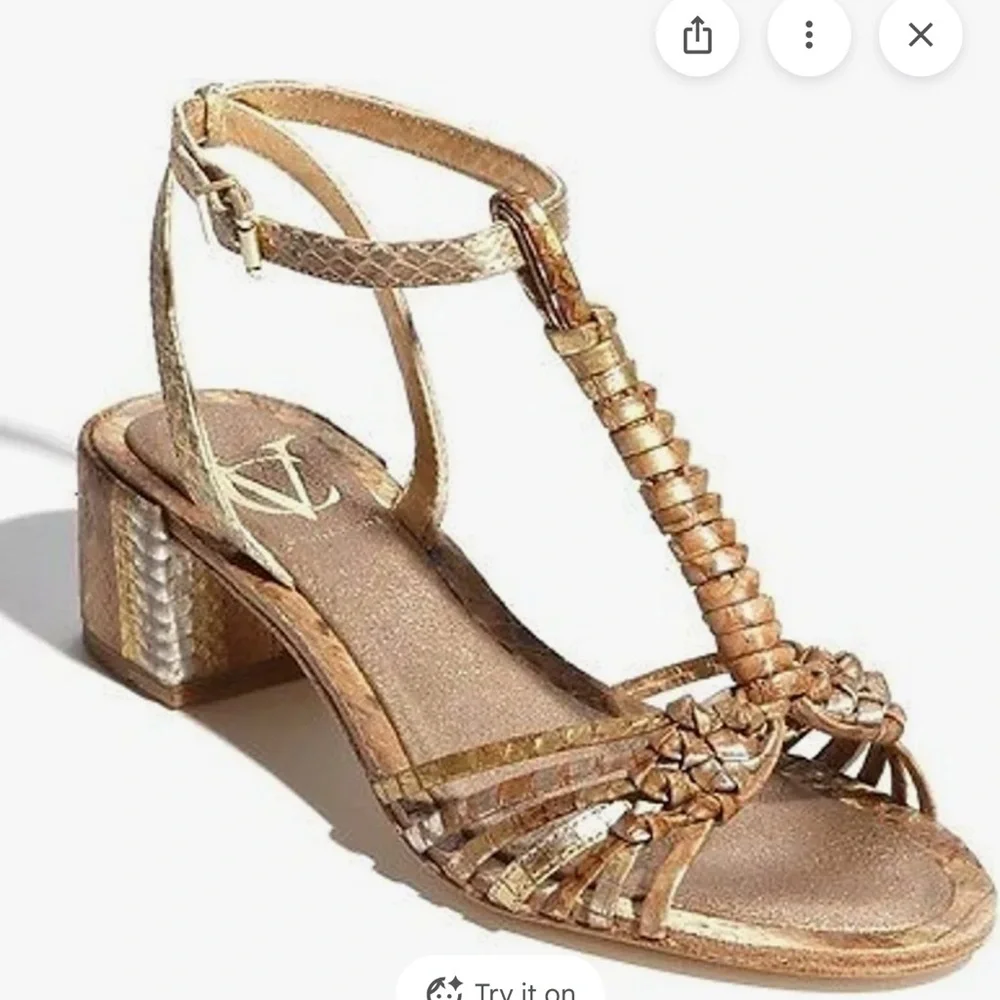 Vince Camuto Forster Reptile Bronze Gold Strappy Sandals 8 - Picture 14 of 14